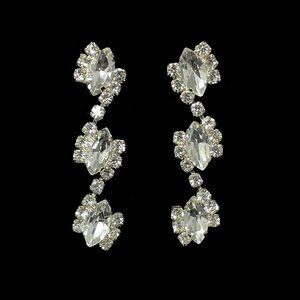 Silver Clear Marquise Alternating Rhinestone Faux Diamonds Dangling Earrings